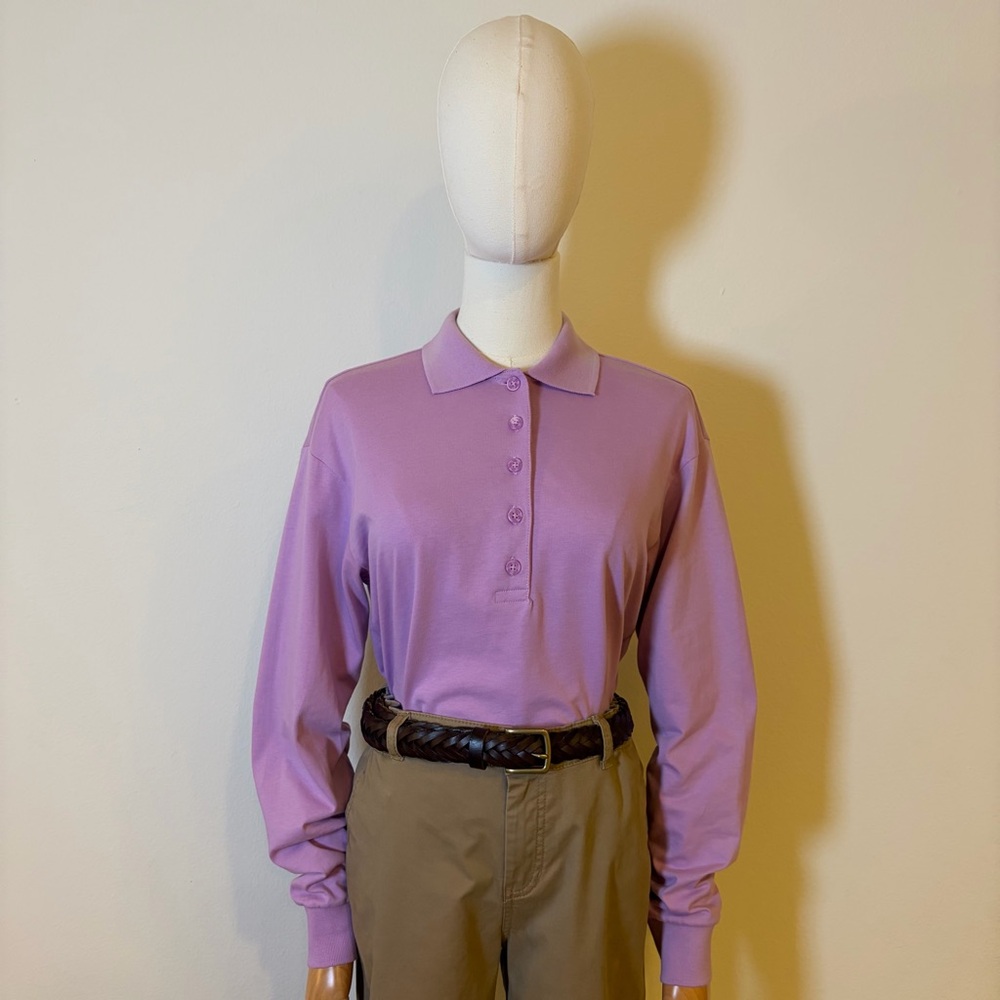 Monki Lilac Long Sleeve Polo Shirt 100% Cotton XXS